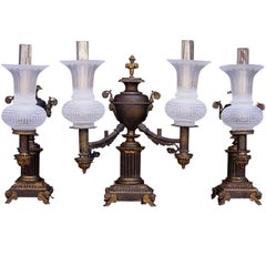 Antique Set of American Gilt Bronze Argand Lamps