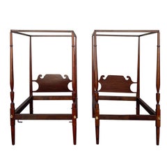 Pair of American Mahogany Pencil Post and Head Board Twin Tester Beds, C. 1810