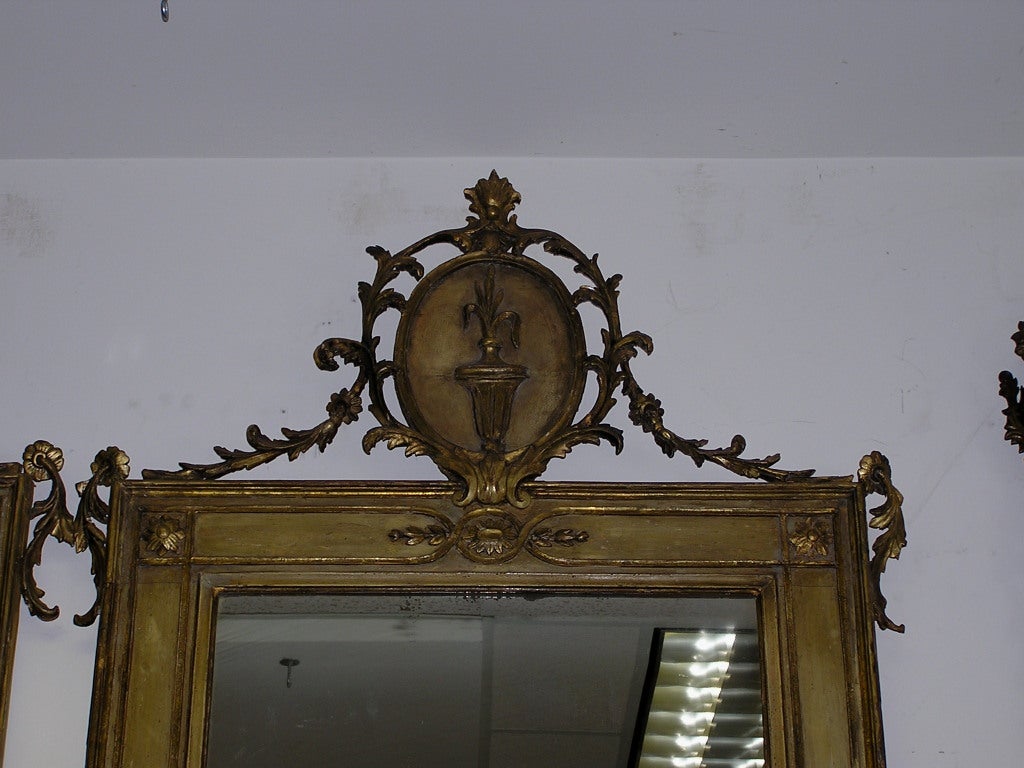 Hand-Carved Pair of Italian Gilt and Painted Floral Wall Mirrors. Circa 1790