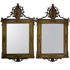 Pair of Italian Gilt and Painted Floral Wall Mirrors. Circa 1790