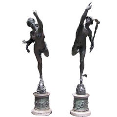 Vintage Pair of Bronze and Marble Statues