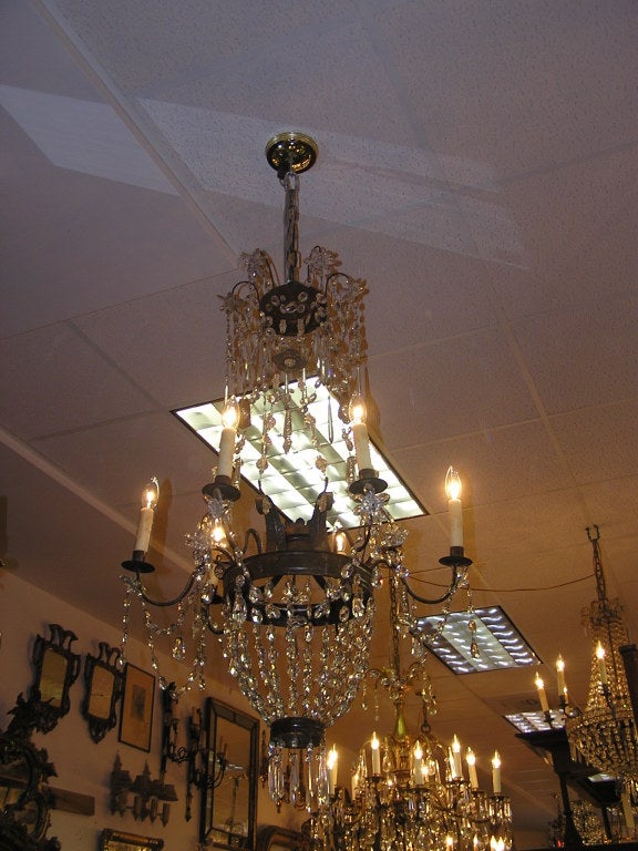 Italian Gilt Bronze and Crystal Chandelier In Excellent Condition For Sale In Hollywood, SC