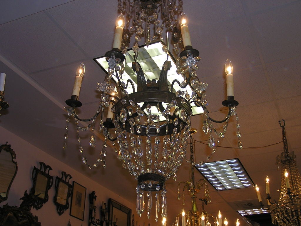 Italian Gilt Bronze and Crystal Chandelier For Sale 2