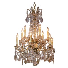 French Gilt Bronze and Crystal Two Tiered Chandelier French Gilt Bronze and Crystal Two Tiered Chandelier