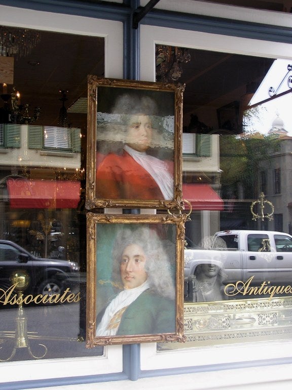 Pair of Austrian pastel portraits of country gentlemen in original carved wood gilt frames. Portraits retain the original glass.