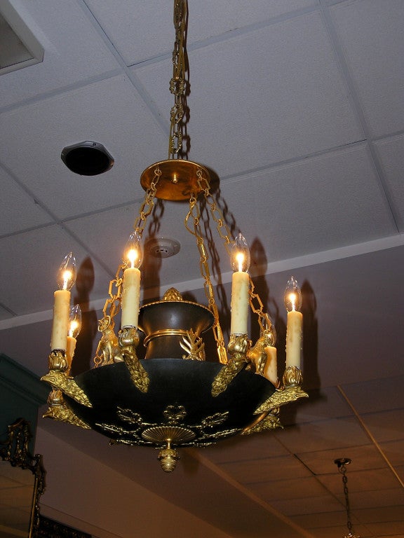 French Regency Gilt Bronze and Painted Chandelier In Excellent Condition In Hollywood, SC