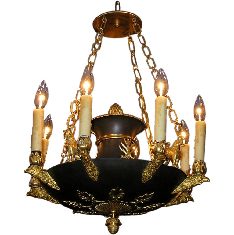 French Regency Gilt Bronze and Painted Chandelier