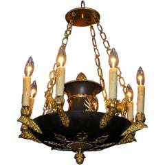 Antique French Regency Gilt Bronze and Painted Chandelier