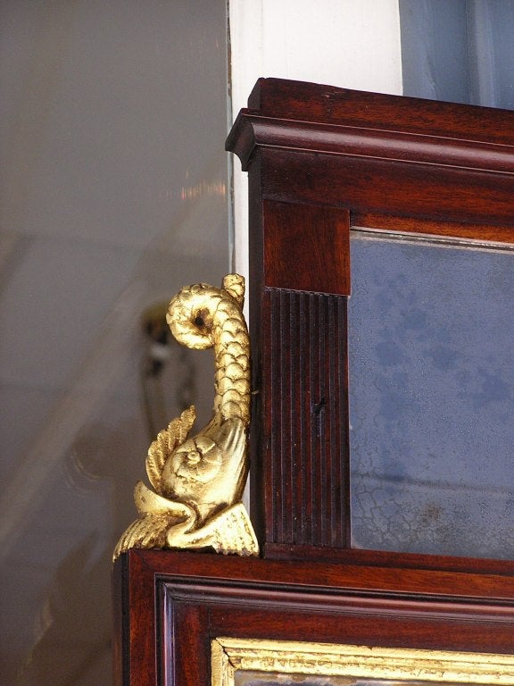 English Mahogany Two Tiered Dolphin Gilt Mirror For Sale 1