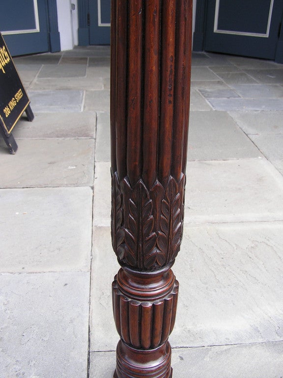 Pair of English Mahogany Foliate and Reeded Dish Top Tripod Pedestals, C. 1780 For Sale 2