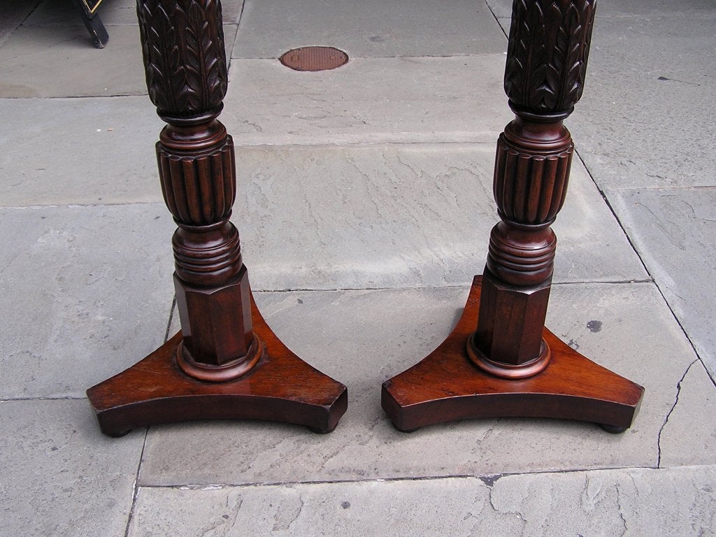 Pair of English Mahogany Foliate and Reeded Dish Top Tripod Pedestals, C. 1780 For Sale 3