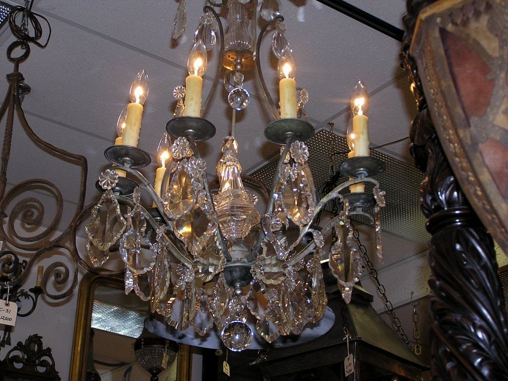 19th Century French Silver Gilt Bronze and Crystal Chandelier For Sale