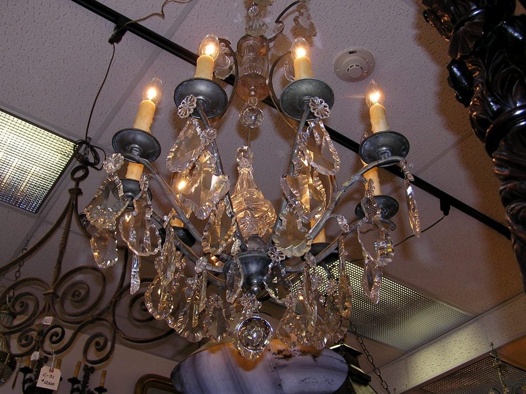 French Silver Gilt Bronze and Crystal Chandelier For Sale 1