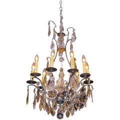 French Silver Gilt Bronze and Crystal Chandelier