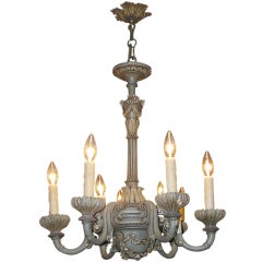Italian Gilt  Carved Wood and Painted Chandelier