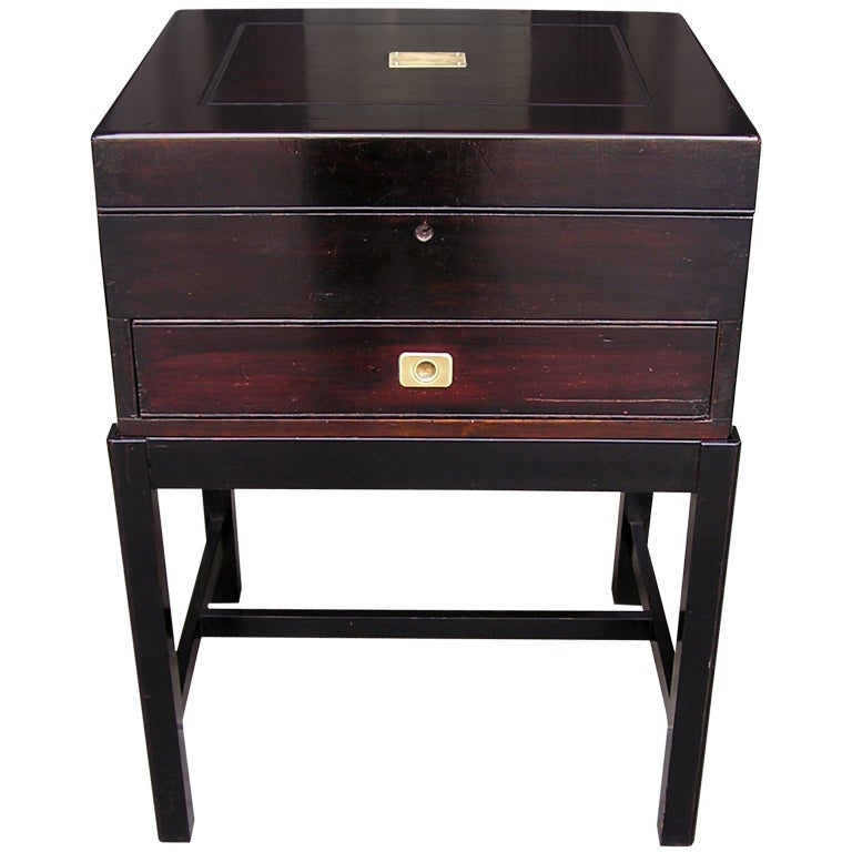 English Black Lacquered Silver Chest on Stand For Sale