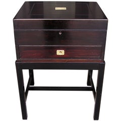 English Black Lacquered Silver Chest on Stand