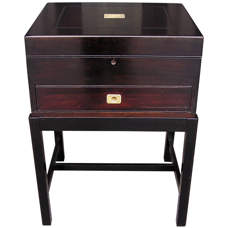 English Black Lacquered Silver Chest on Stand For Sale at 1stDibs