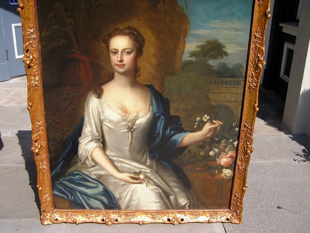 Gilt English Oil On Canvas of Mrs. Spencer, Winston Churchill's Mother.  18th Century