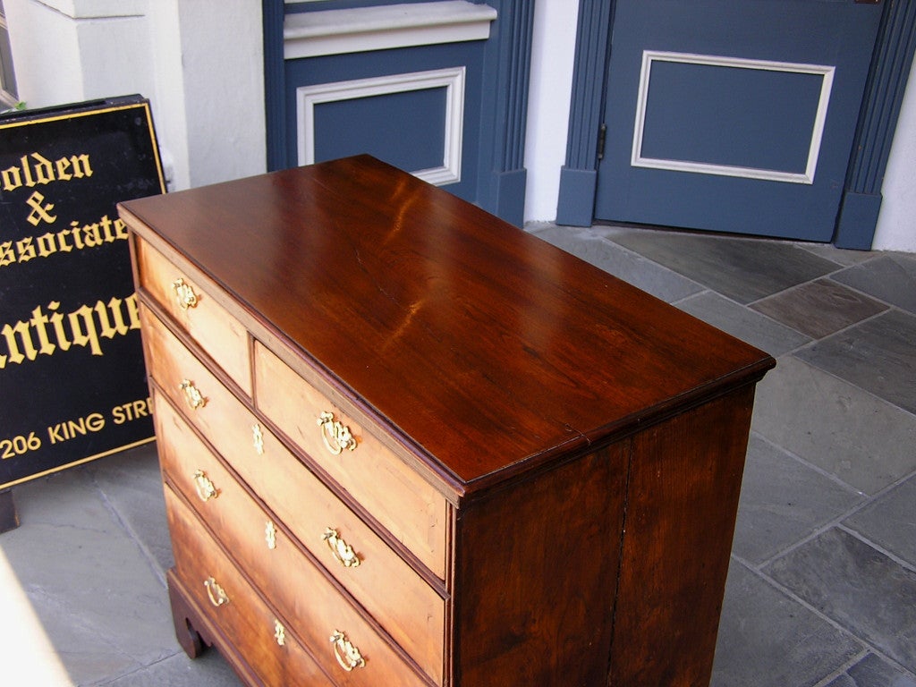 English Walnut Graduated and Inlaid Chest with Original Bracket Feet, C. 1780 In Good Condition In Hollywood, SC