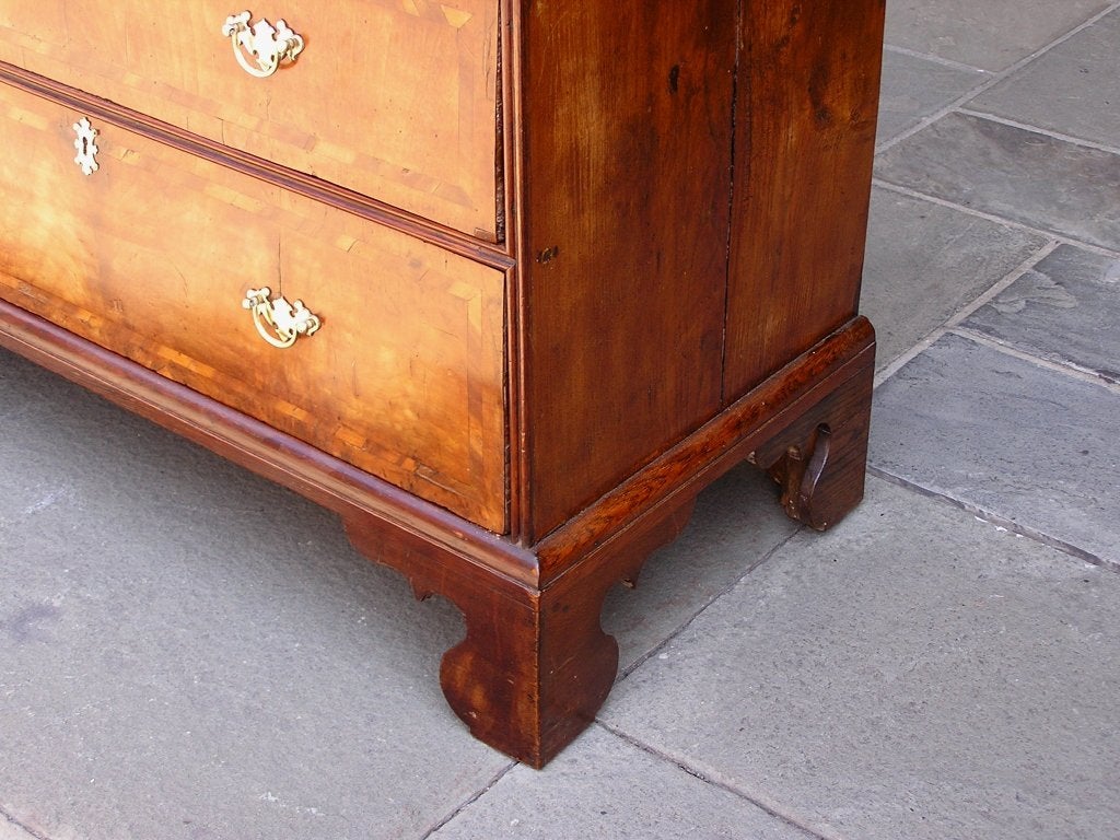 Brass English Walnut Graduated and Inlaid Chest with Original Bracket Feet, C. 1780