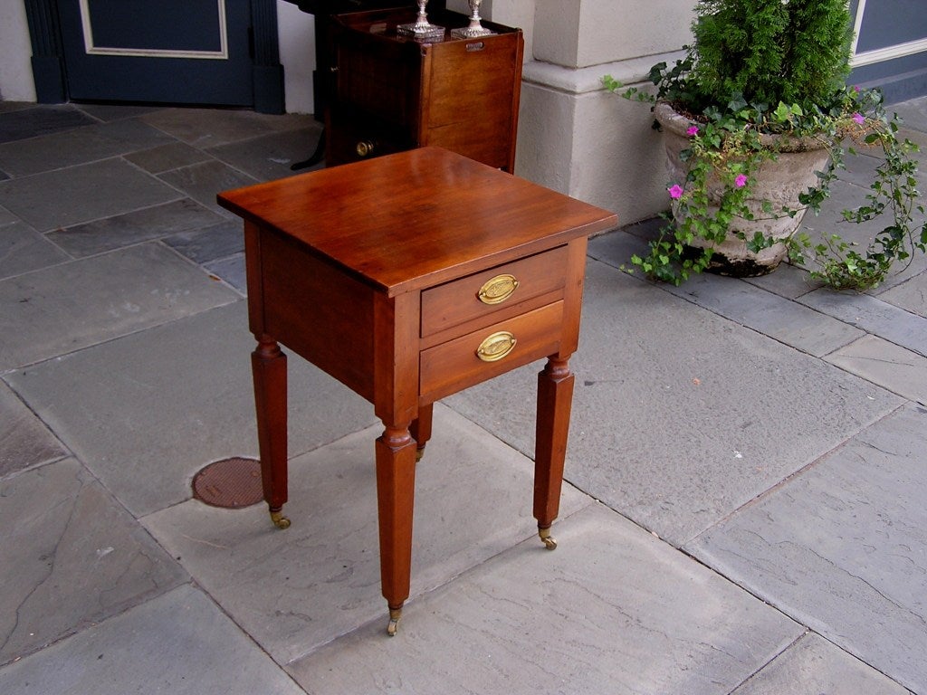 American Empire American Cherry Two Drawer Stand on Brass Casters. NY,  Circa 1815 For Sale