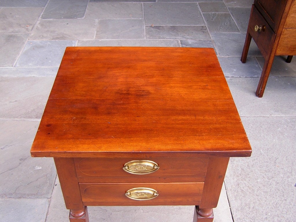 Early 19th Century American Cherry Two Drawer Stand on Brass Casters. NY,  Circa 1815 For Sale
