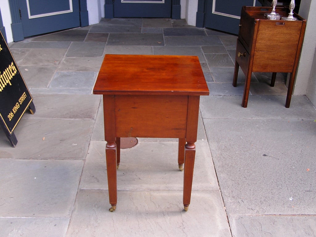 American Cherry Two Drawer Stand on Brass Casters. NY,  Circa 1815 For Sale 1