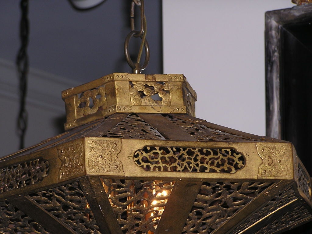 Japanese Gilt Bronze Hanging Lantern In Excellent Condition In Charleston, SC