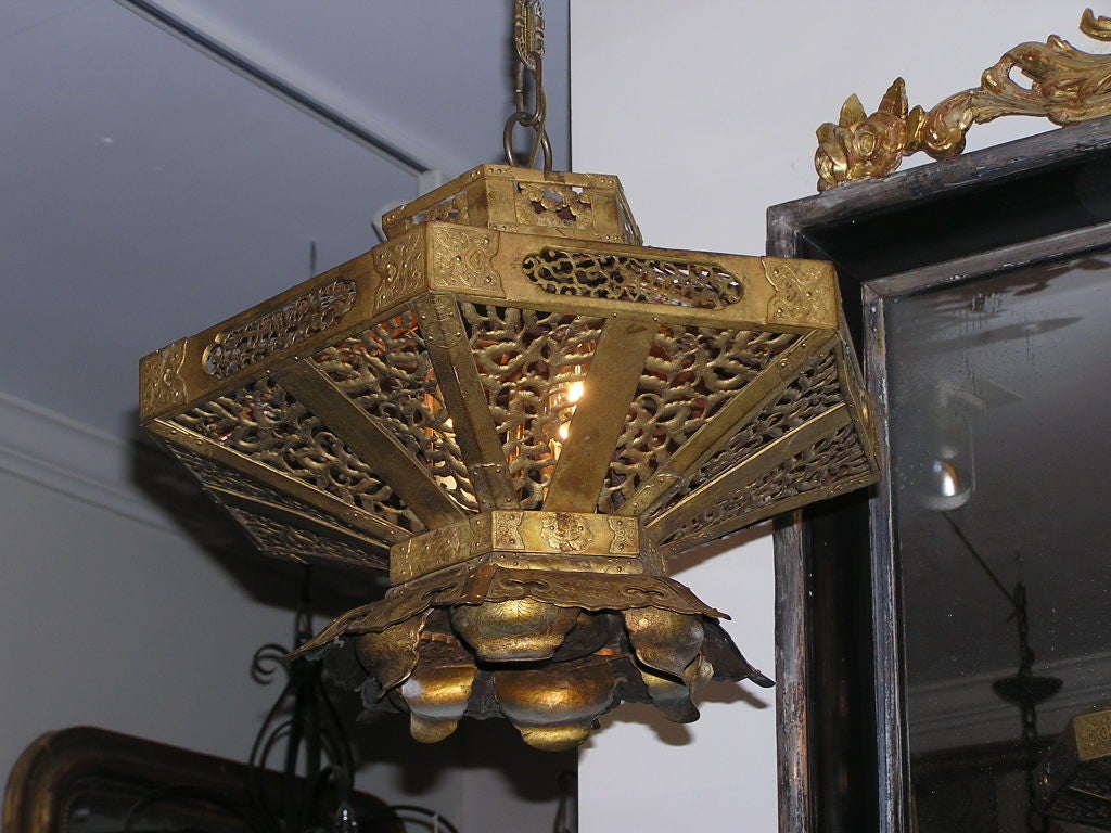 19th Century Japanese Gilt Bronze Hanging Lantern