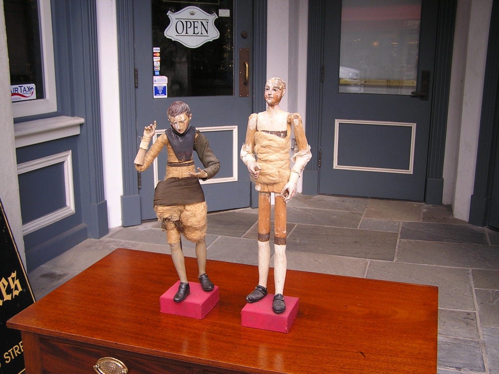 Folk Art Pair of Italian Santibelli  Figures on Stand