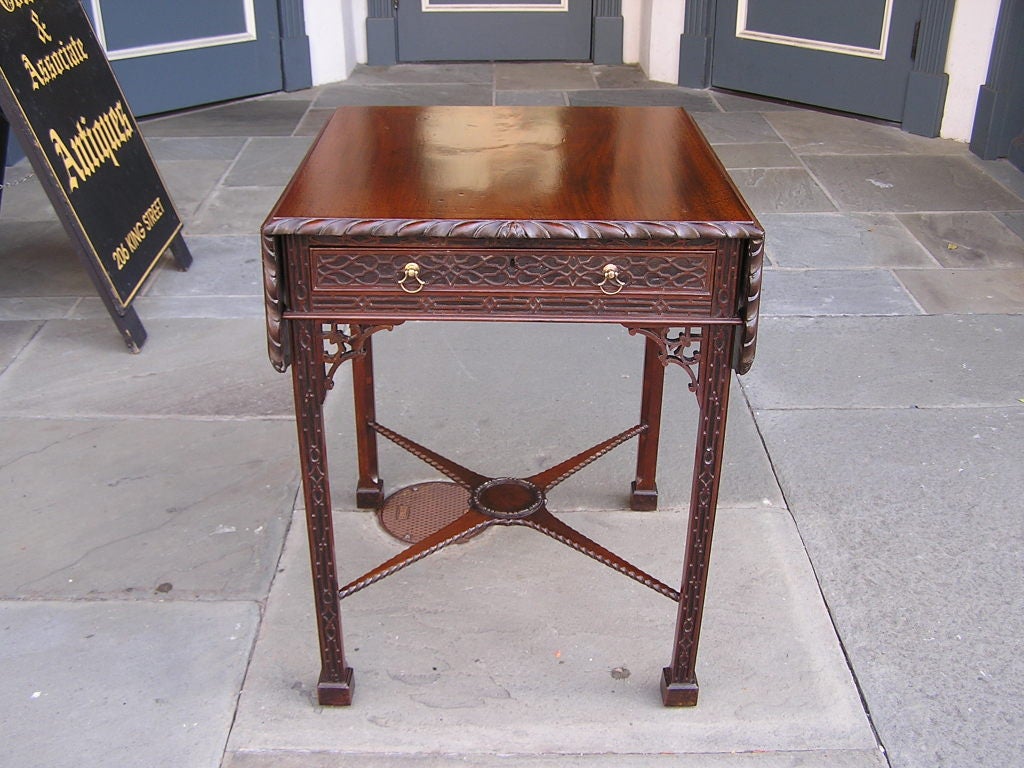 English Chinese Chippendale Mahogany Pembroke Table. Circa 1750