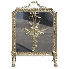 Iron, Brass and Glass Corner Fire Screen For Sale at 1stdibs