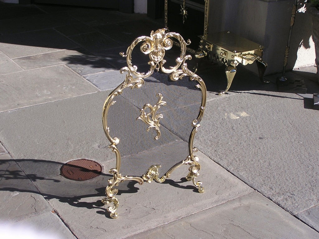 French Brass Rococo Fire Screen In Excellent Condition For Sale In Hollywood, SC