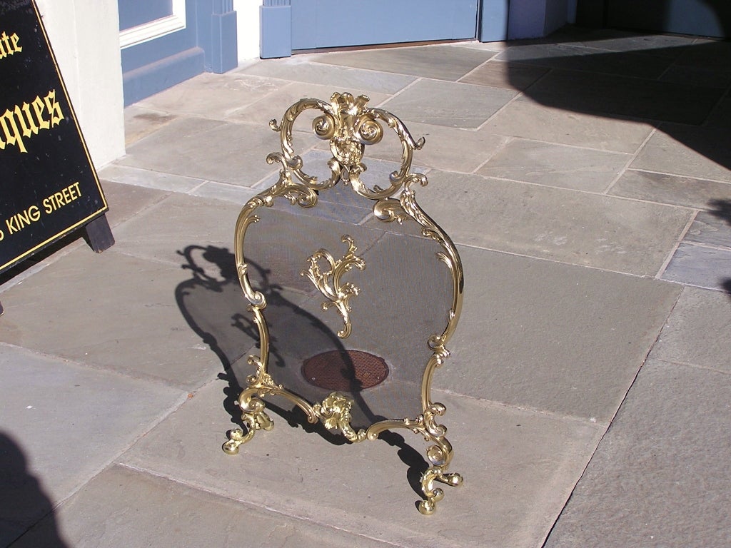 19th Century French Brass Rococo Fire Screen For Sale