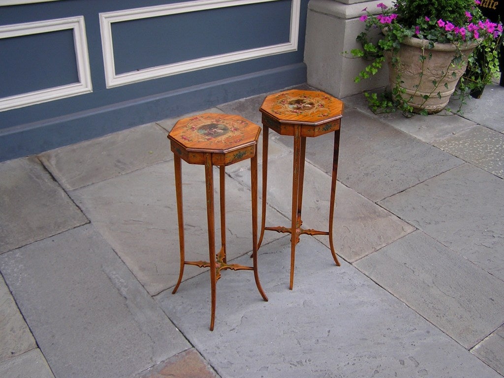 Pair of English Painted and Satinwood Pedestal Tables In Excellent Condition In Hollywood, SC