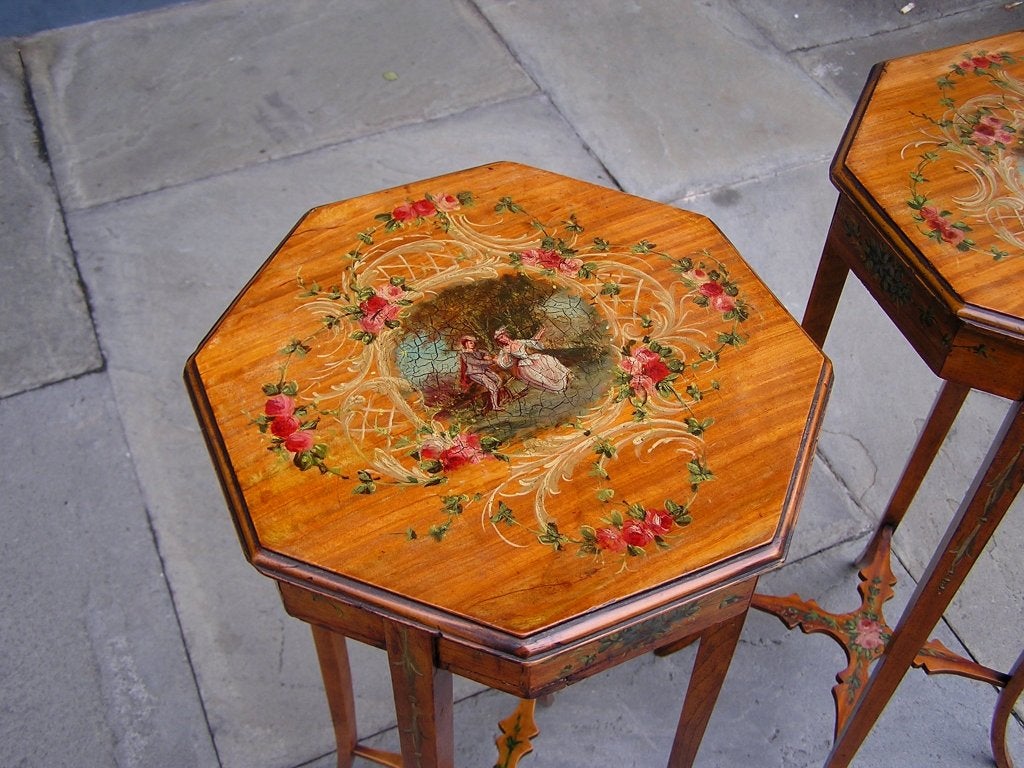 Pair of English Painted and Satinwood Pedestal Tables 3