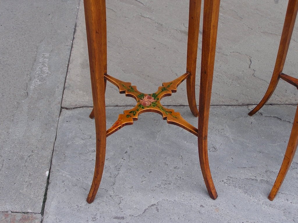 Pair of English Painted and Satinwood Pedestal Tables 5