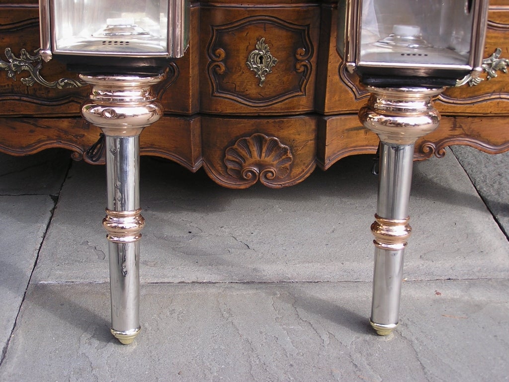 Pair of American Nickel Silver & Brass Coach Lanterns, Rochester, NY.  C. 1830 For Sale 1