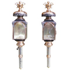 Pair of American Nickel Silver & Brass Coach Lanterns, Rochester, NY. C. 1830