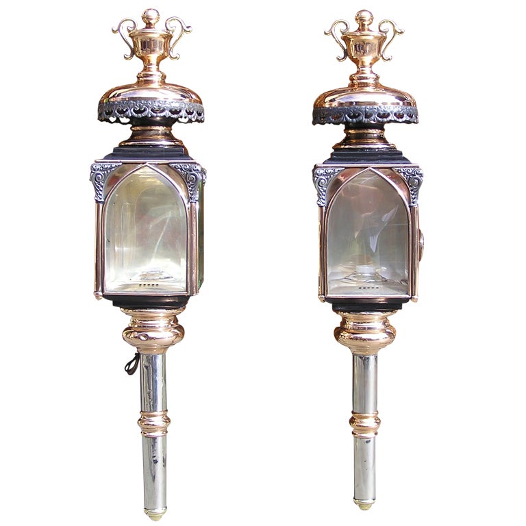 Pair of American Nickel Silver & Brass Coach Lanterns, Rochester, NY.  C. 1830 For Sale