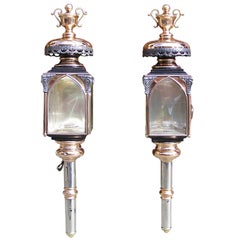 Pair of American Nickel Silver & Brass Coach Lanterns, Rochester, NY.  C. 1830