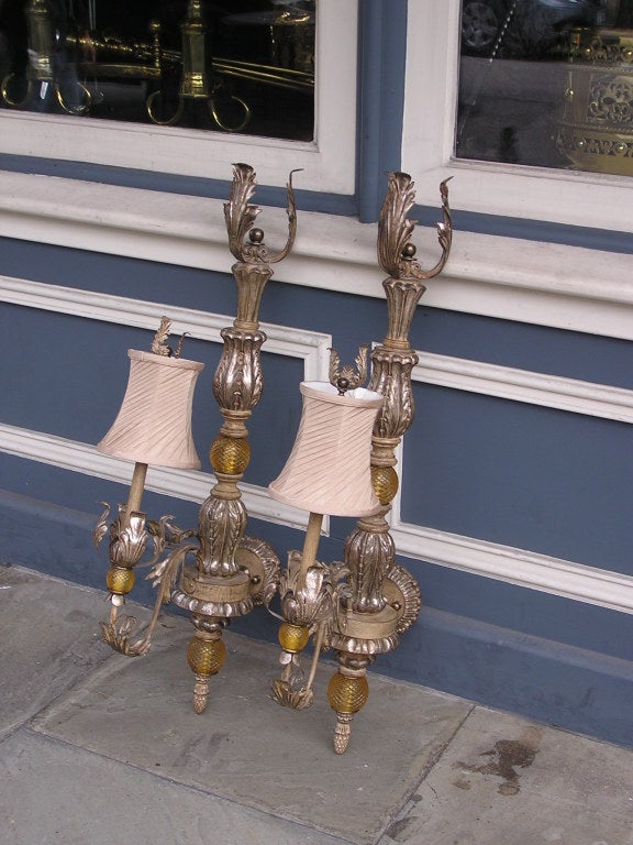 Pair of Italian Silver Gilt Sconces In Excellent Condition For Sale In Hollywood, SC