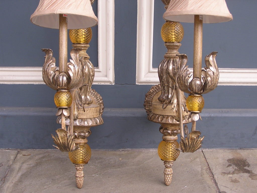 Pair of Italian Silver Gilt Sconces For Sale 1