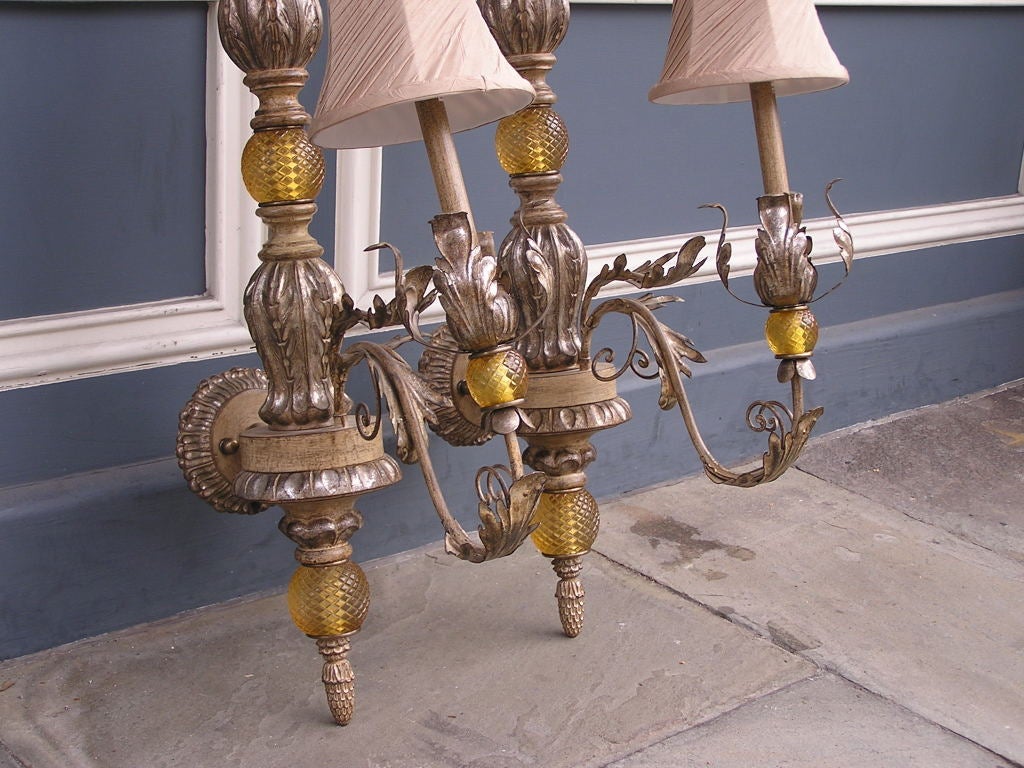 Pair of Italian Silver Gilt Sconces For Sale 3