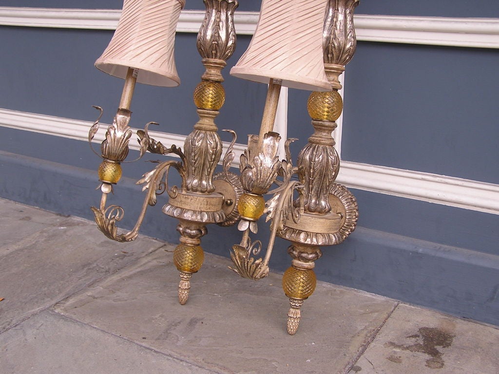 Pair of Italian Silver Gilt Sconces For Sale 4