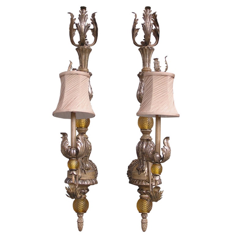 Pair of Italian Silver Gilt Sconces For Sale