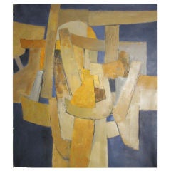 Yellow, Blue & White Large Abstract Painting by Lionel Gilbert