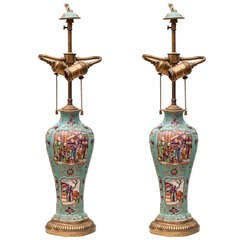 Pair of Turquoise Chinese Export Lamps