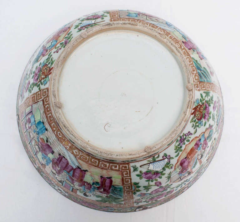 Chinese Rose Medallion Porcelain Punch Bowl For Sale 4